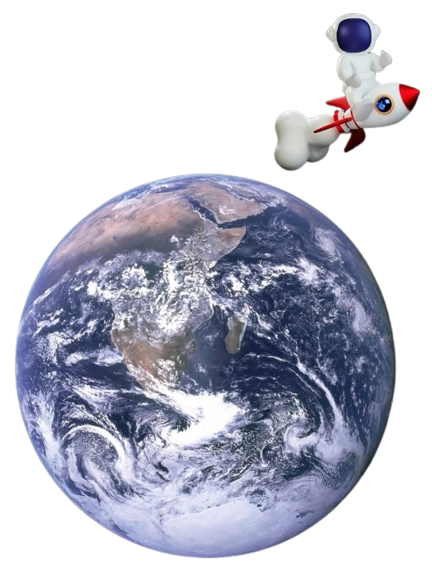 Earth and the astronaut riding a spaceship